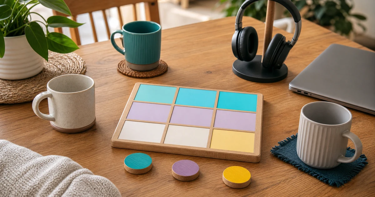 Three place settings and a shared schedule board for planning a home rental